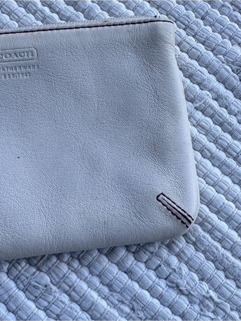 Coach Bone White Leather Wristlet Pouch Silver Hardware Zip Clutch